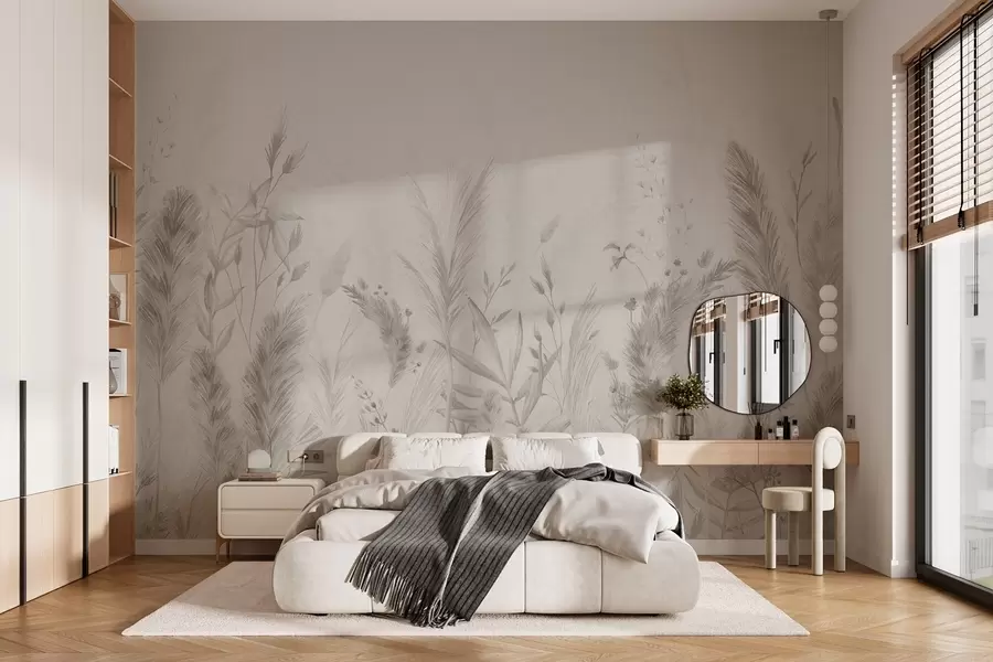 Fototapeedid Kõrge põllu rohi ja lilled pastelsetes värvides w02004v1