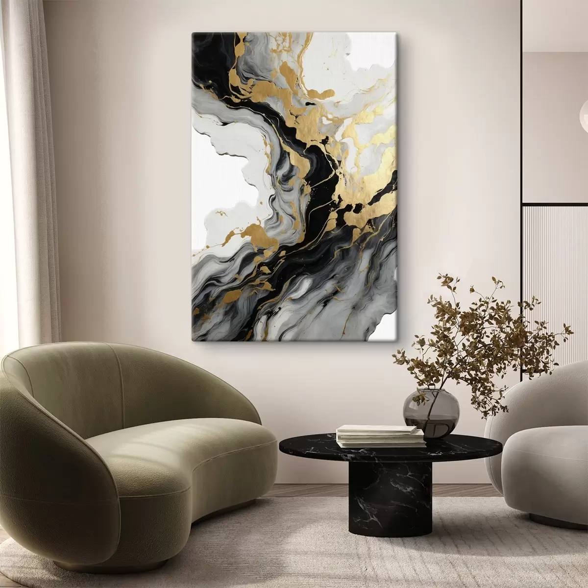 Pilt Abstraktne akvarellmaal mustade ja kollaste värvidega s41290