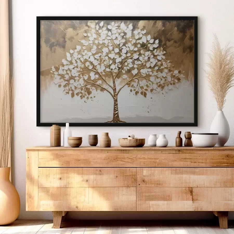 Fototapeedid Puu valgel ja kollasel taustal f41307