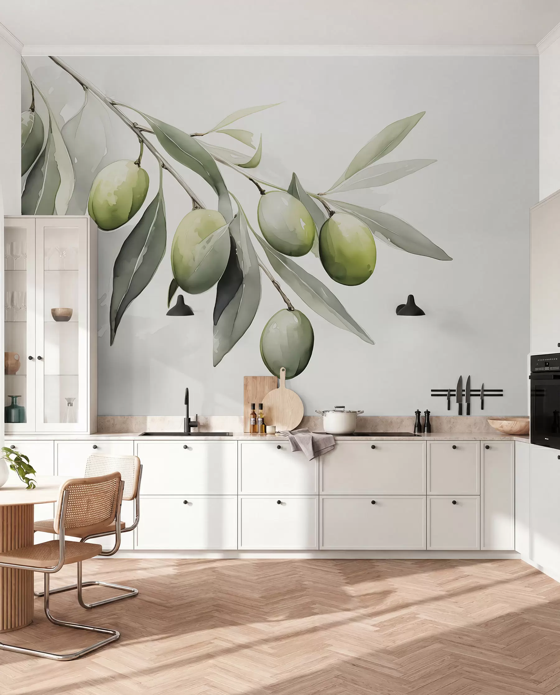 Fototapeedid Filiaal roheliste oliividega märg akvarell w02042