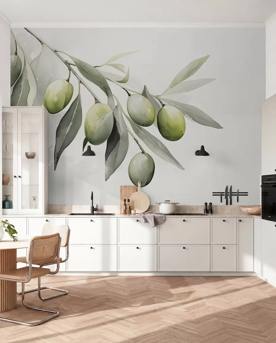 Fototapeedid Filiaal roheliste oliividega märg akvarell w02042