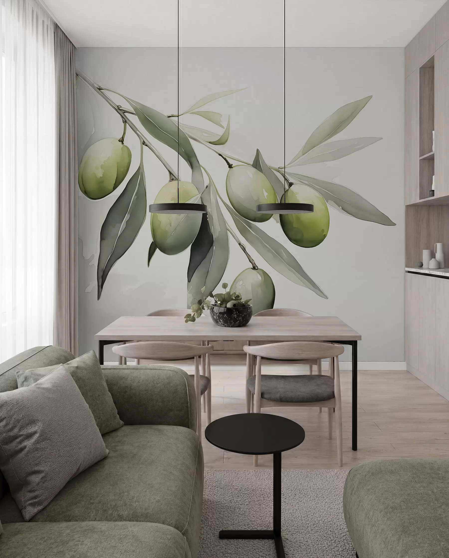 Fototapeedid Filiaal roheliste oliividega märg akvarell w02042