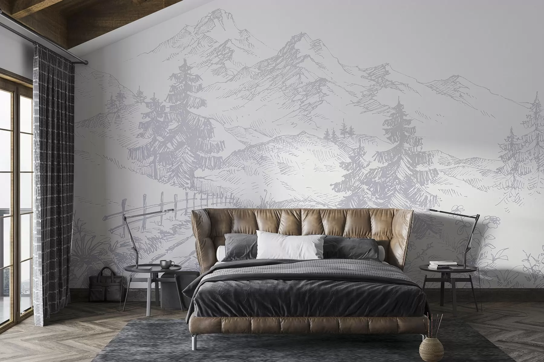 Fototapeedid Mägede ja puude rahulik maastik u99572v2