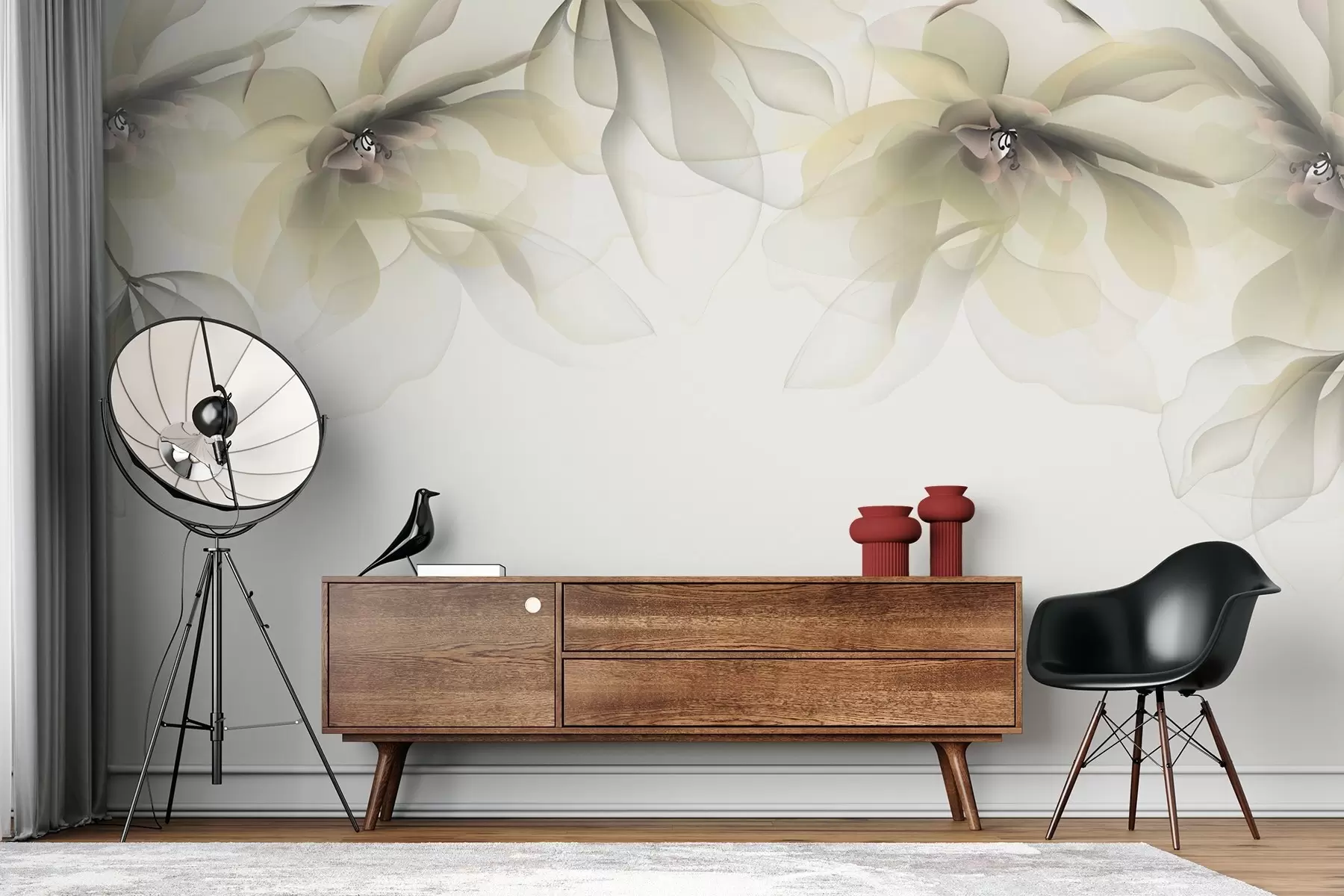 Fototapeedid kollased läbipaistvad suured lilled peal w02093v1