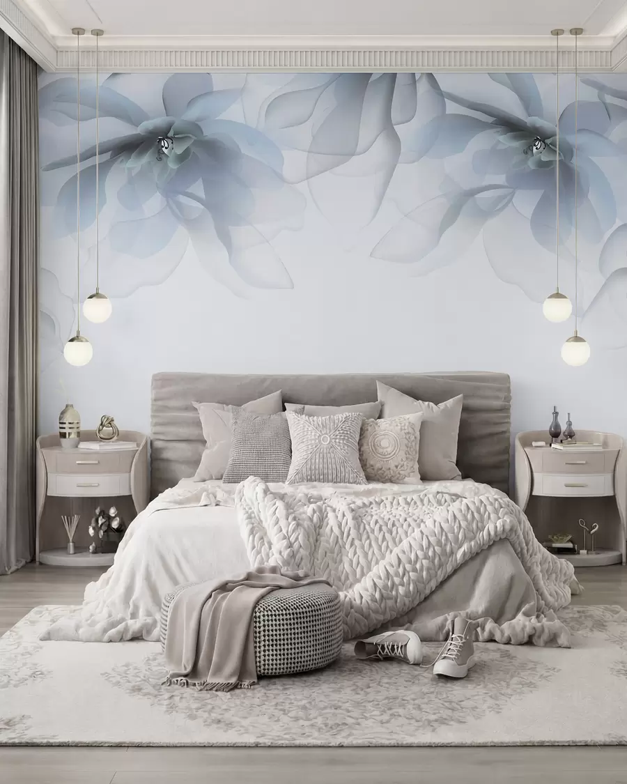 Fototapeedid sinised läbipaistvad suured lilled peal w02093v2