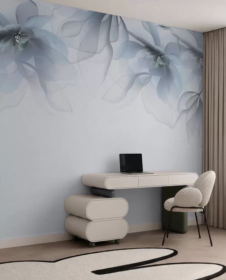 Fototapeedid sinised läbipaistvad suured lilled peal w02093v2