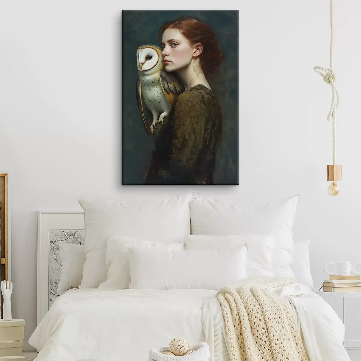 Pilt Naise portree öökullaga õlal, pintslitõmbed, akrüül s41447