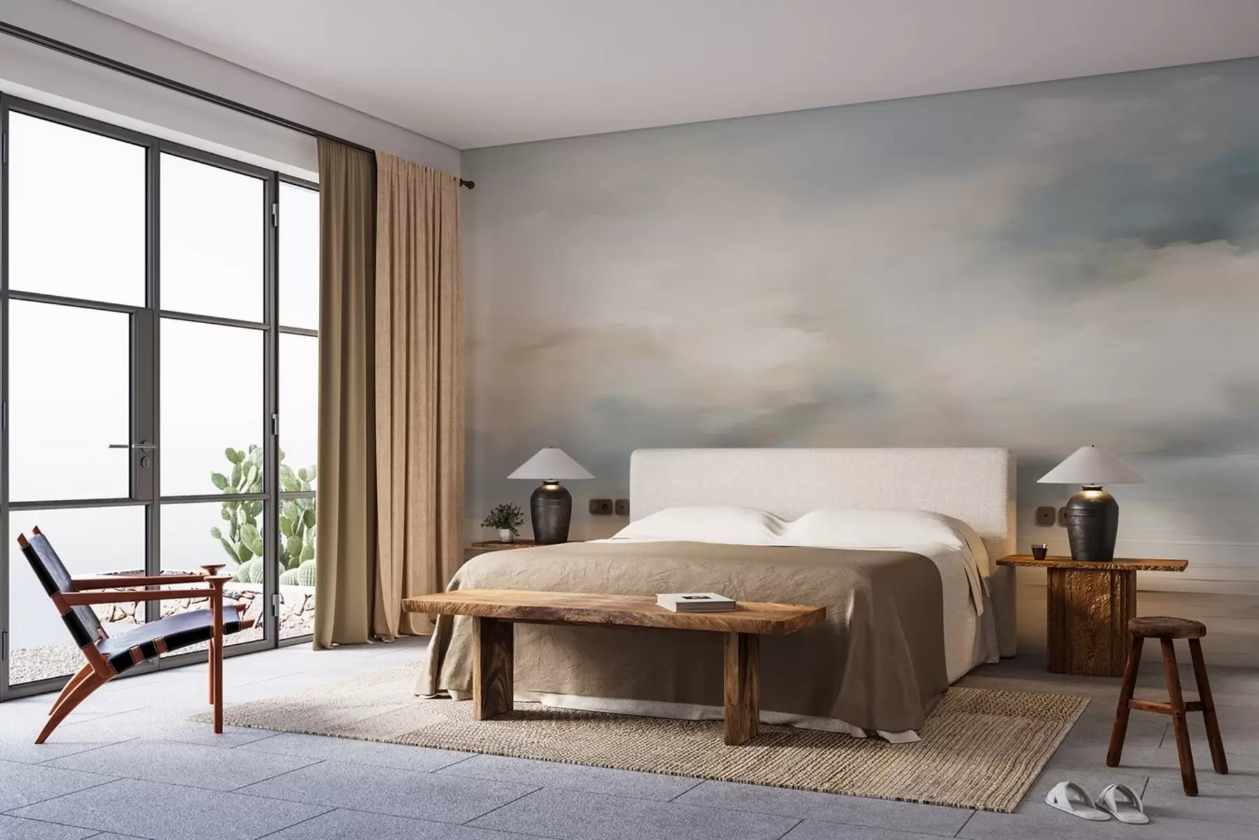 Fototapeedid Maalitud akvarellmaastik pilvedest ja merest w02116