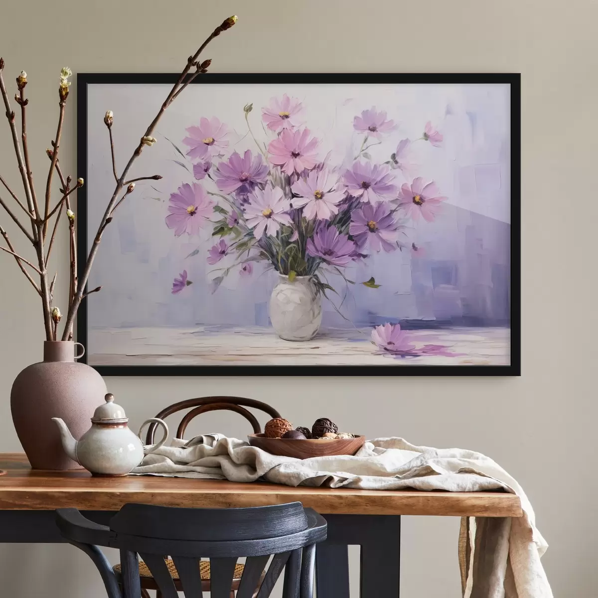 Plakat Õrnad lillad lillad lilled vaasis f41475