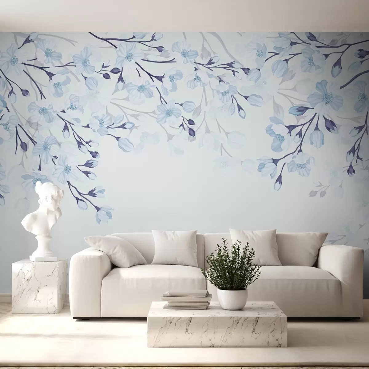 Fototapeedid sinised õitsvad oksad sinisel taustal w02200v1