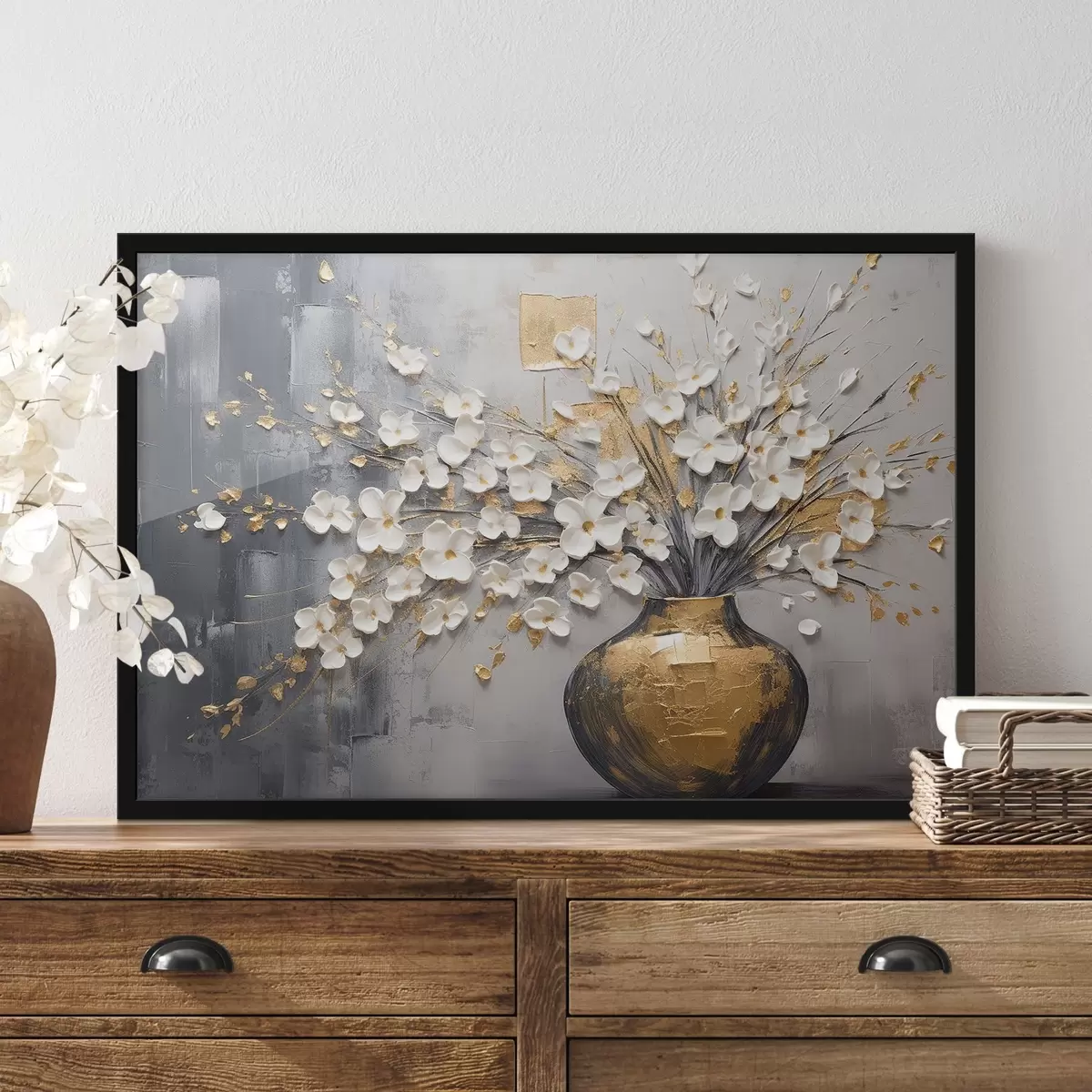 Plakat Volüümilised väikesed kerged lilled vaasis, õlimaali imitatsioon f41558