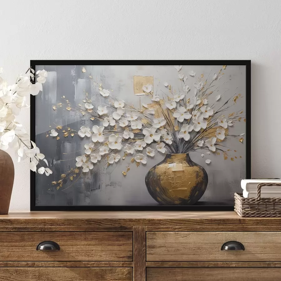 Fototapeedid Volüümilised väikesed kerged lilled vaasis, õlimaali imitatsioon f41558