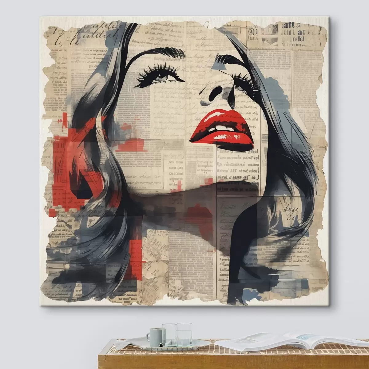 Pilt Tüdruku portree vanal ajalehel kollaažstiilis s41619