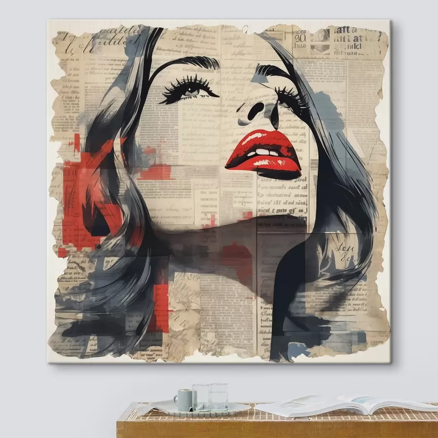 Pilt Tüdruku portree vanal ajalehel kollaažstiilis s41619