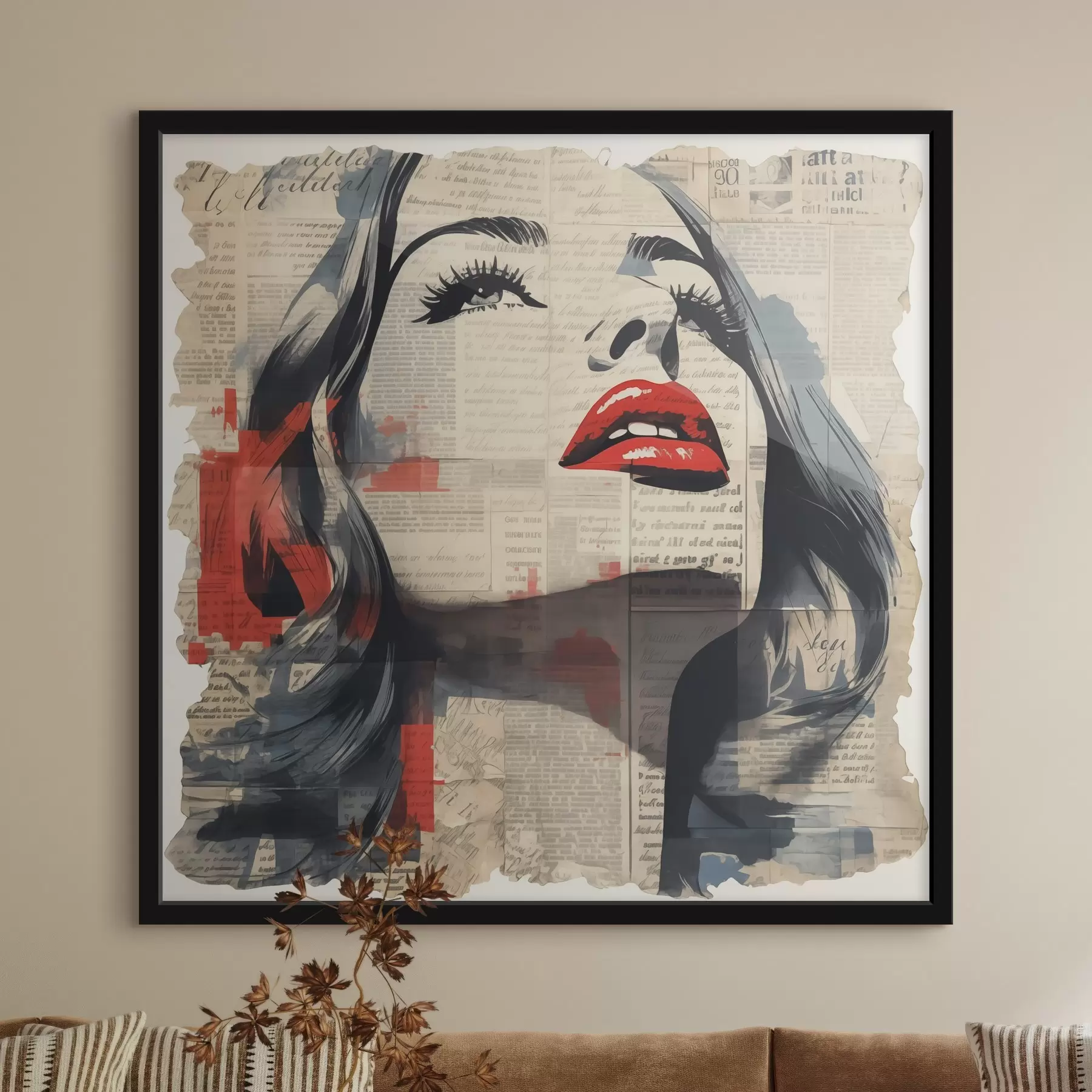 Pilt Tüdruku portree vanal ajalehel kollaažstiilis f41619