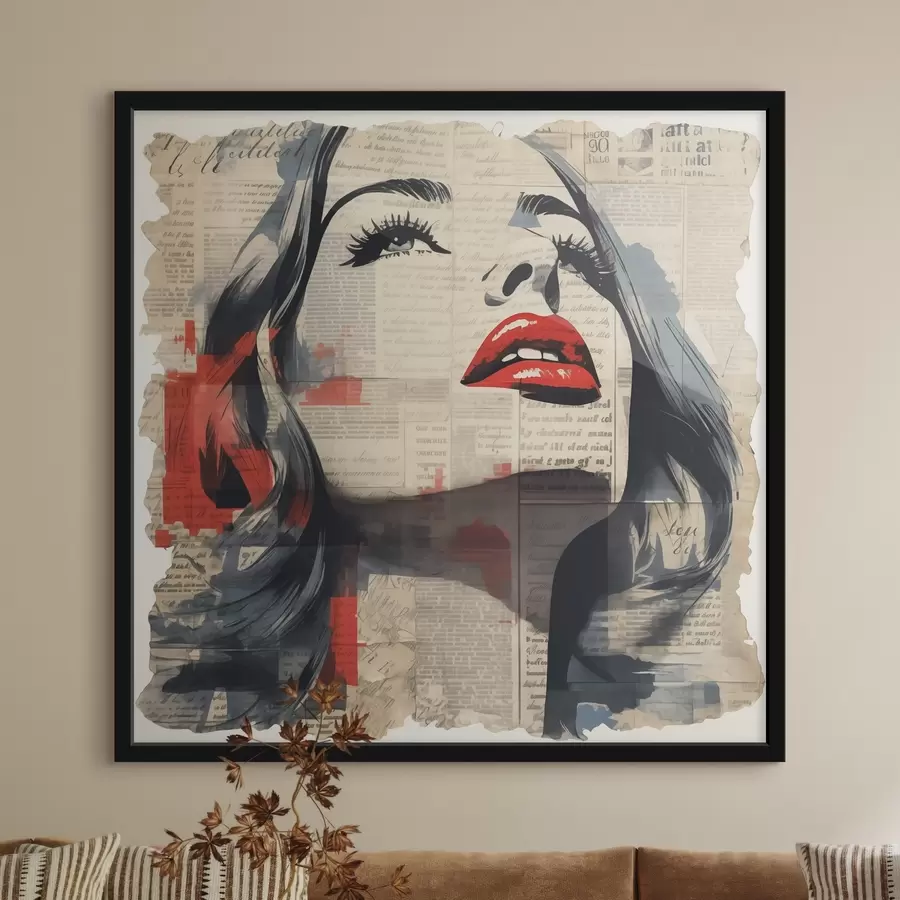 Fototapeedid Tüdruku portree vanal ajalehel kollaažstiilis f41619