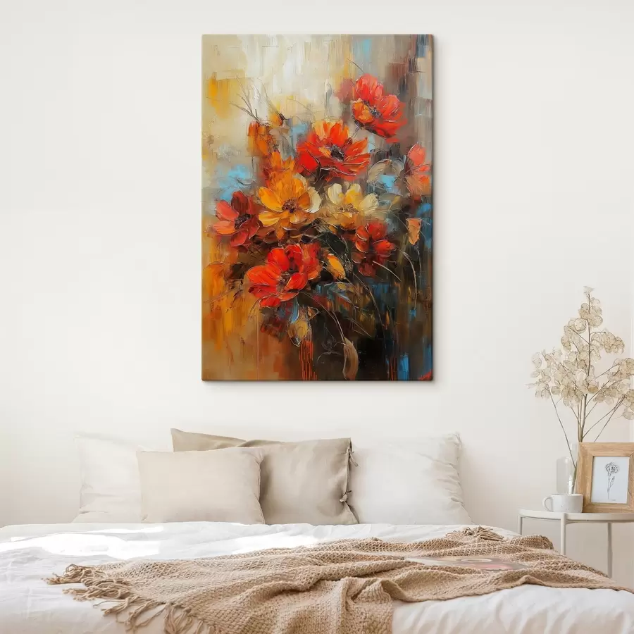 Pilt punased lilled õlivärvidega s41625