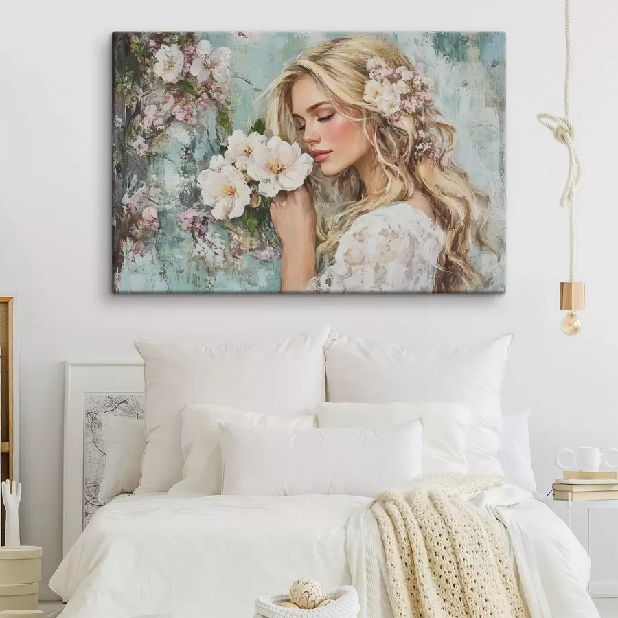 Pilt tüdruk lillede lähedal õlivärvidega s41632