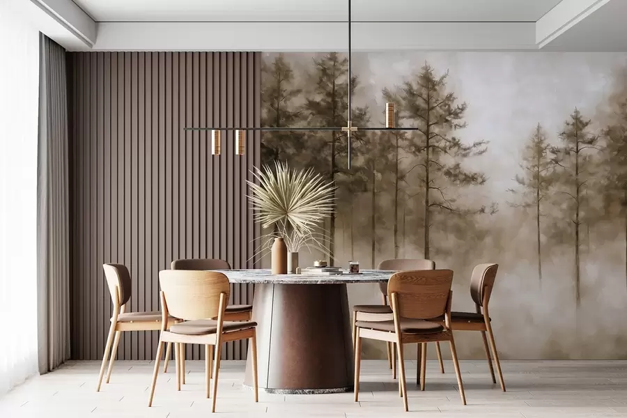 Fototapeedid Müstiline mets, mänd, udu, akrüülvärv, beež värvid w02149v1