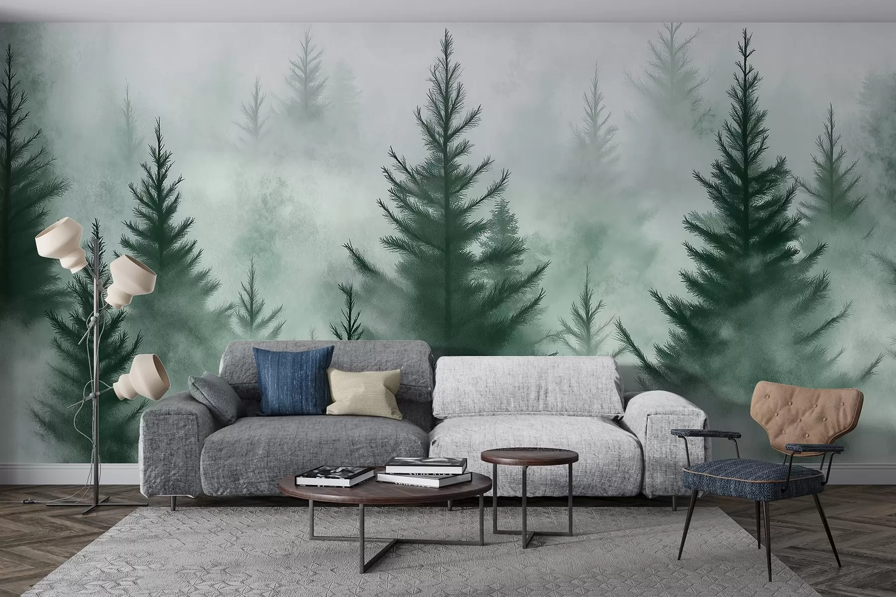 Fototapeedid Mets udus, männipuud, akvarell, rohelised värvid w02152v1