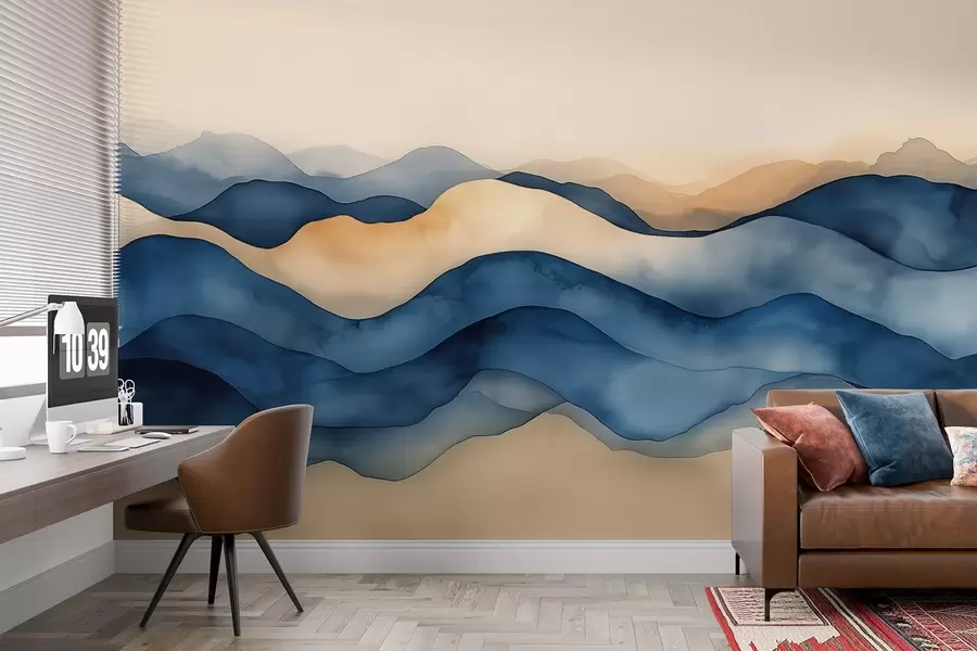 Fototapeedid Abstraktsed sini-beežid lained, mis meenutavad mägesid w02196