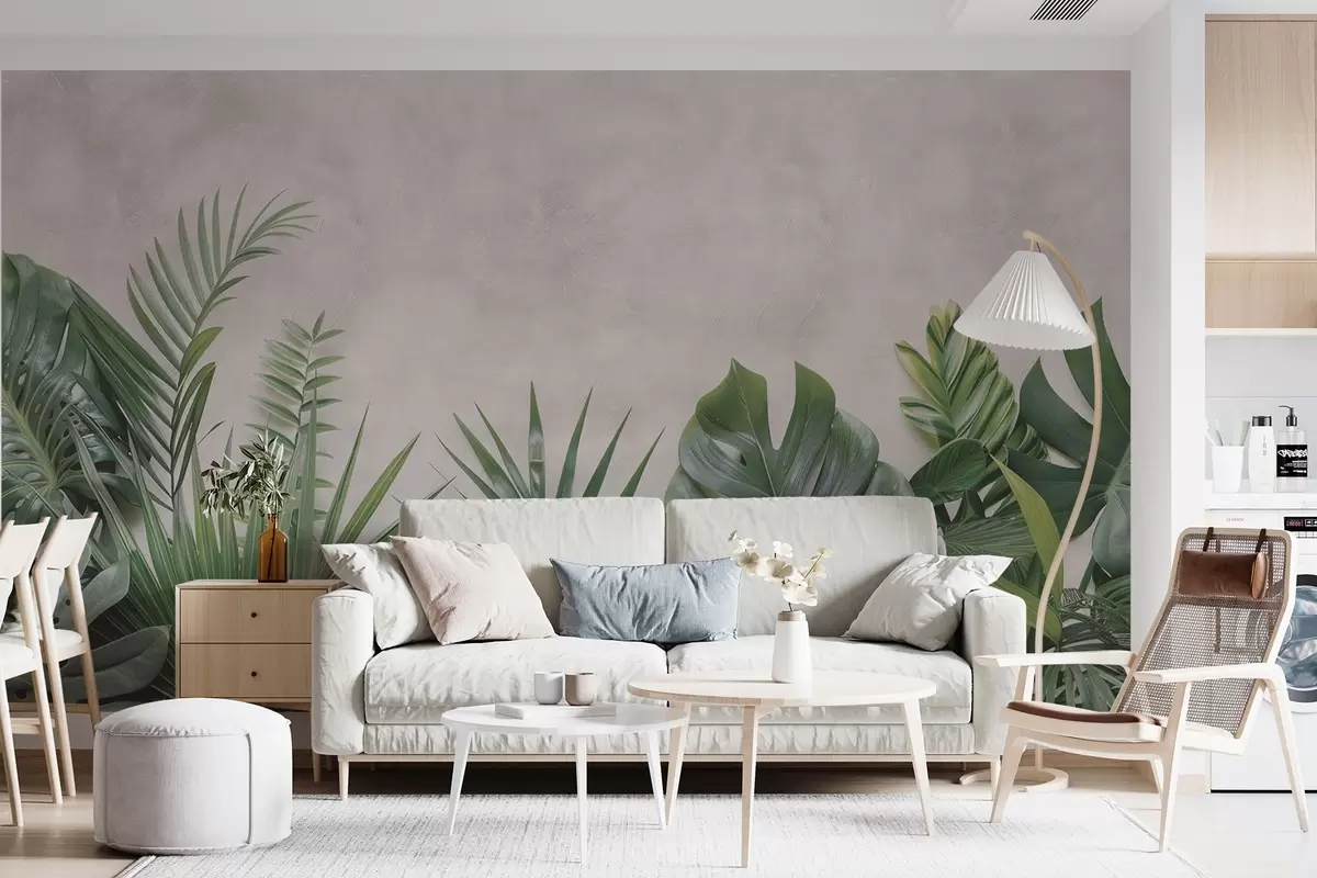 Fototapeedid Troopilised põõsad heledal betoonist taustal w01898