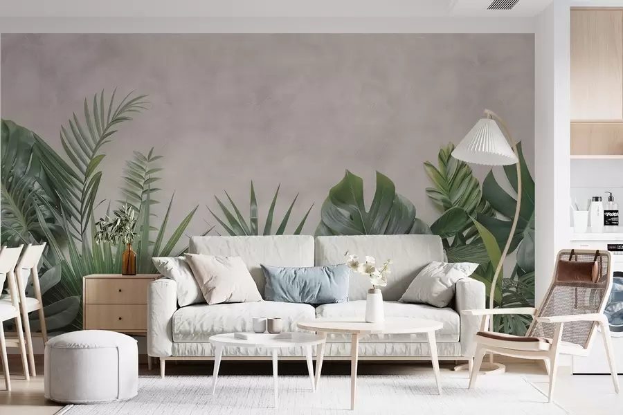 Fototapeedid Troopilised põõsad heledal betoonist taustal w01898