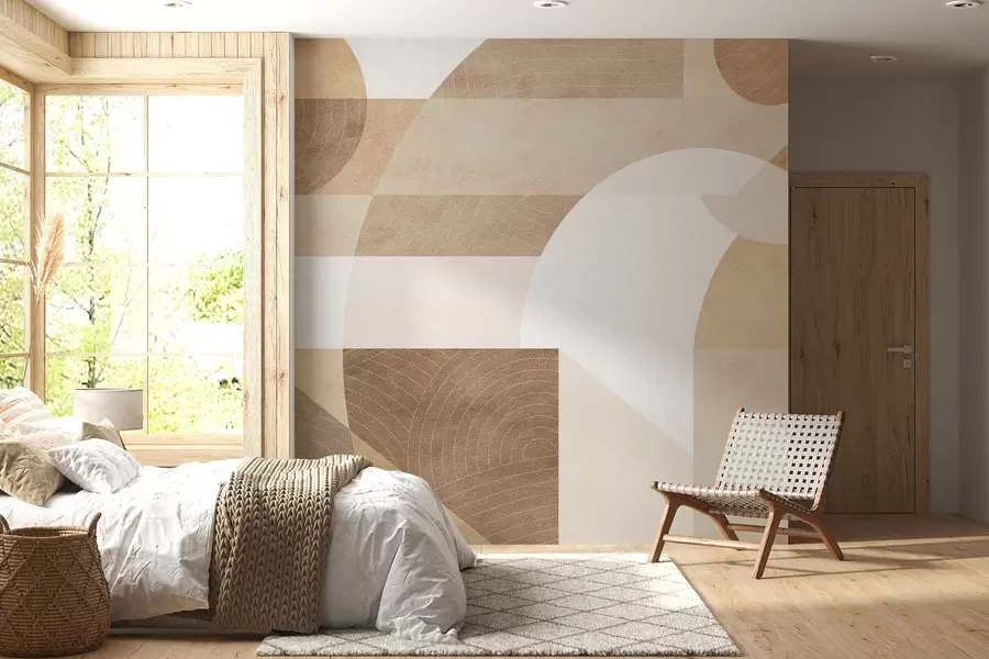Fototapeedid Modernne geomeetria abstraktsete kujunditega, tekstuursed detailid beeži ja pruuni toonides w02140