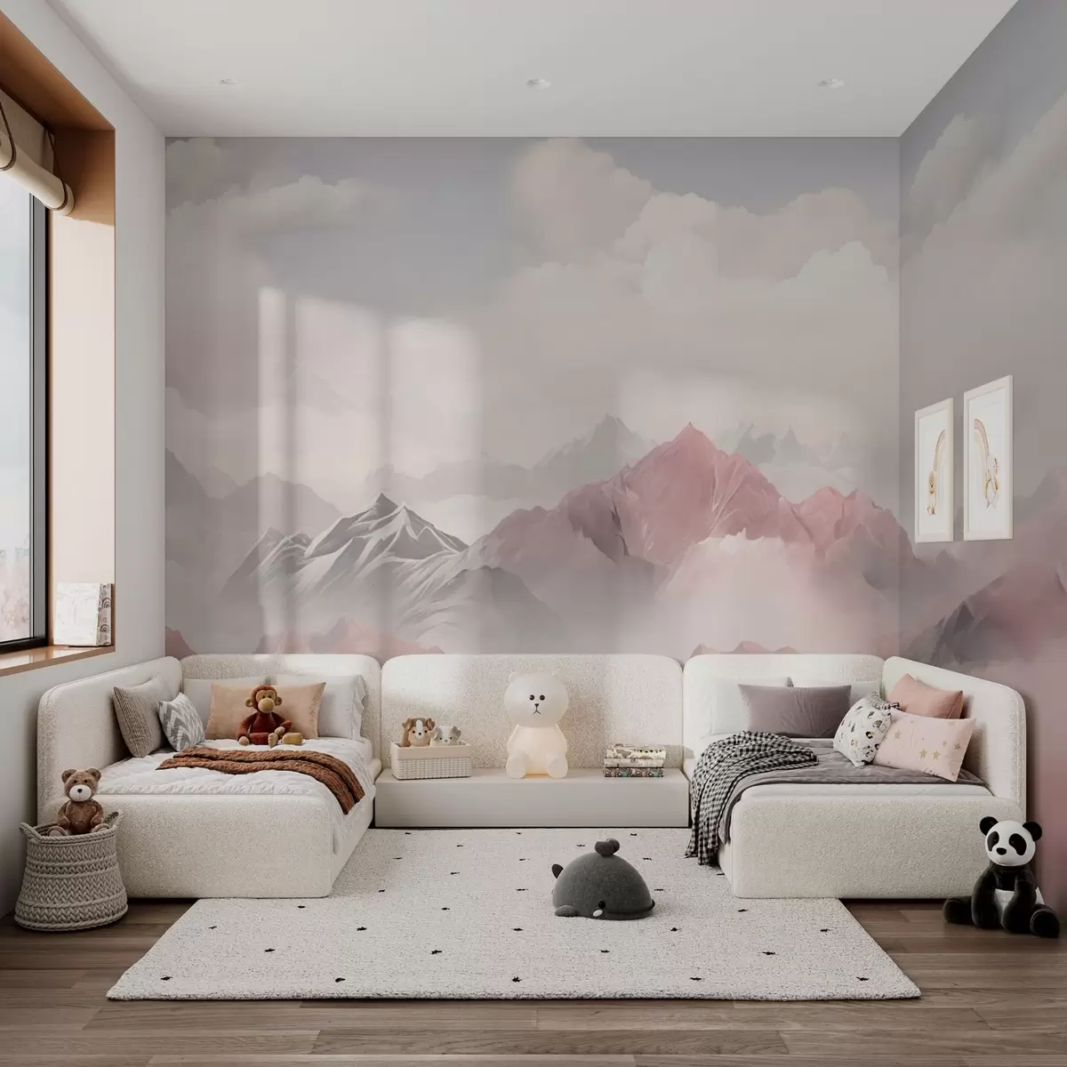 Fototapeedid Roosad mäed udus ja pundunud pilvedes w02296