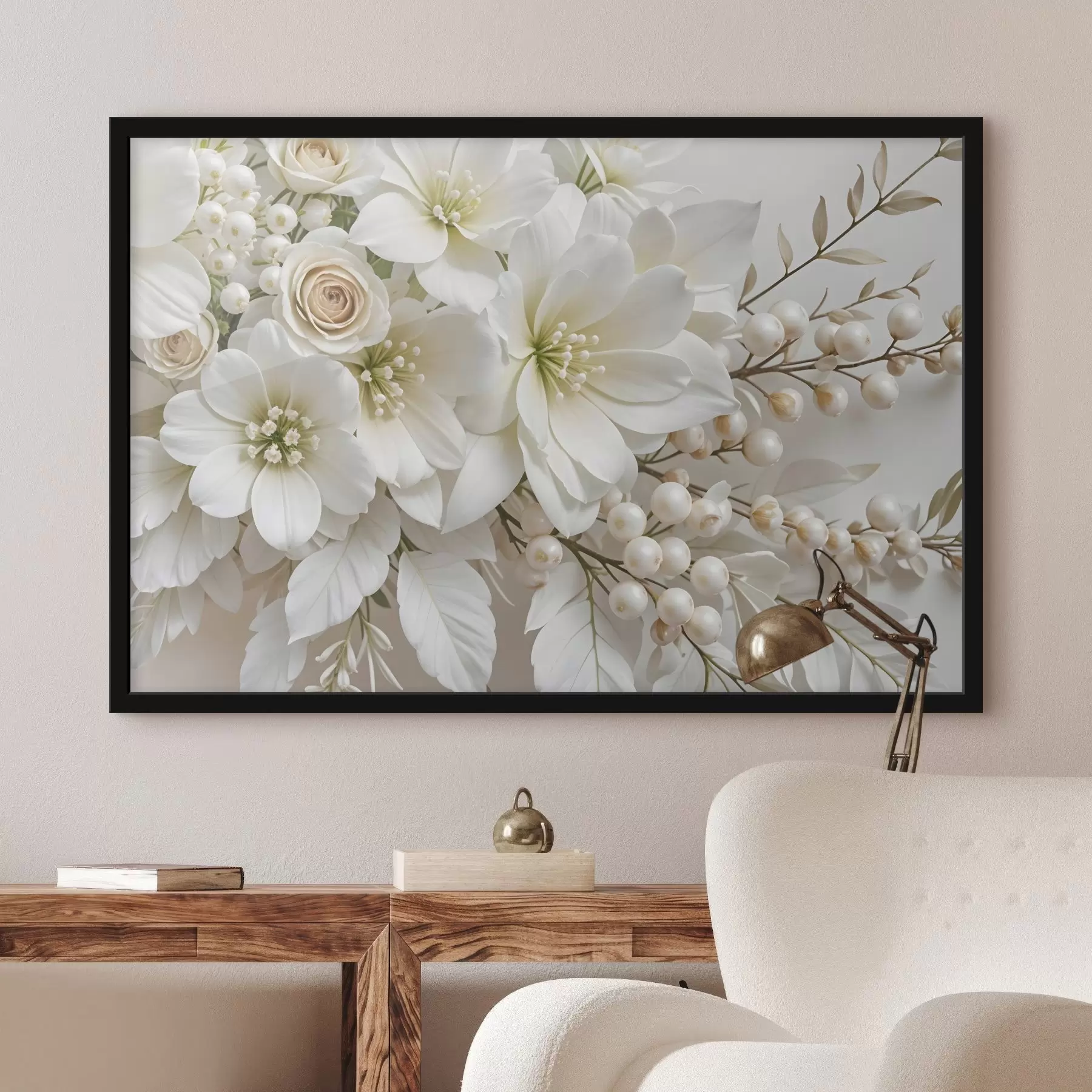 Pilt Õrnad valged lilled, sealhulgas lilled, roosid ja muud pehmete, sametiste kroonlehtedega õied f41722