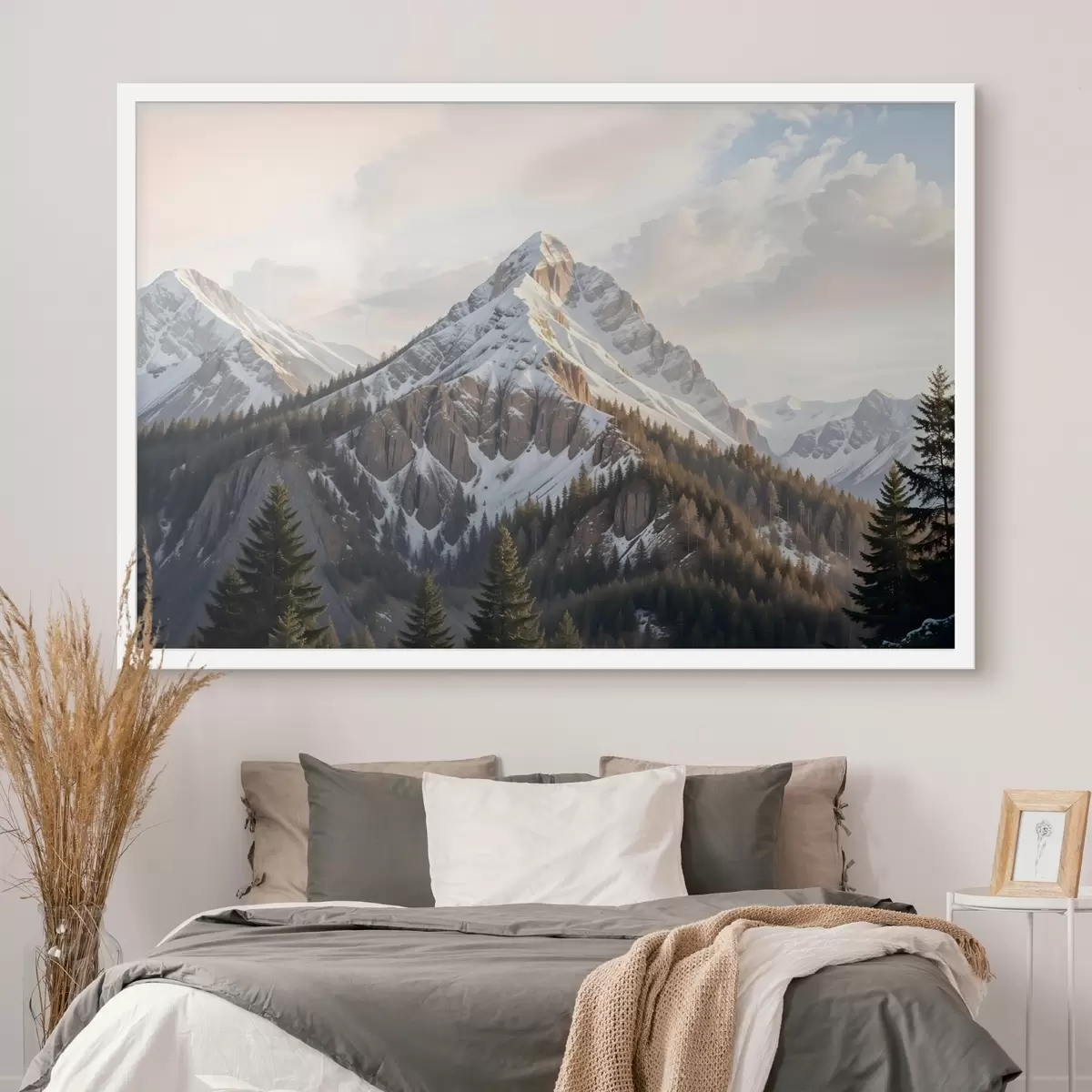 Plakat Lumekattega mäetipus, mis tõuseb üle metsase maastiku, esiplaanil mändid f41736