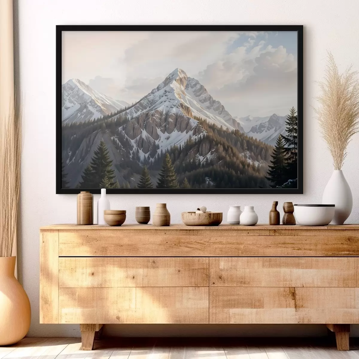 Plakat Lumekattega mäetipus, mis tõuseb üle metsase maastiku, esiplaanil mändid f41736