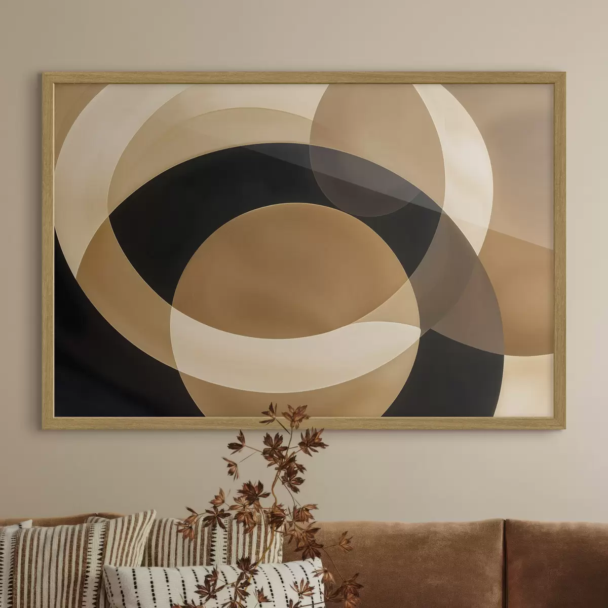 Plakat Geomeetrilised kujundid pruuni, beeži ja musta toonides, mis loovad abstraktse, minimalistliku kompositsiooni f41741