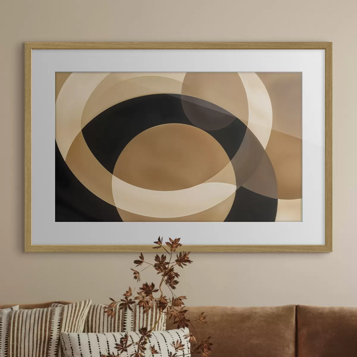 Plakat Geomeetrilised kujundid pruuni, beeži ja musta toonides, mis loovad abstraktse, minimalistliku kompositsiooni f41741