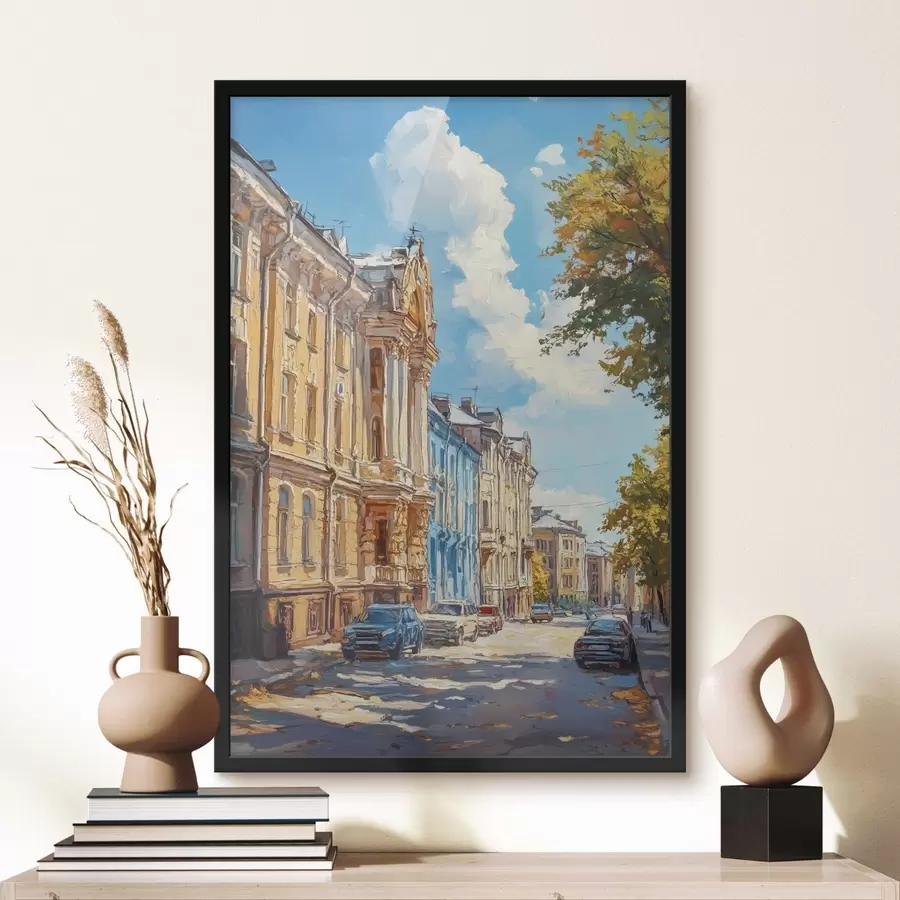 Fototapeedid Linnatänav päikesepaistelisel päeval, õlivärvi stiilis f41751