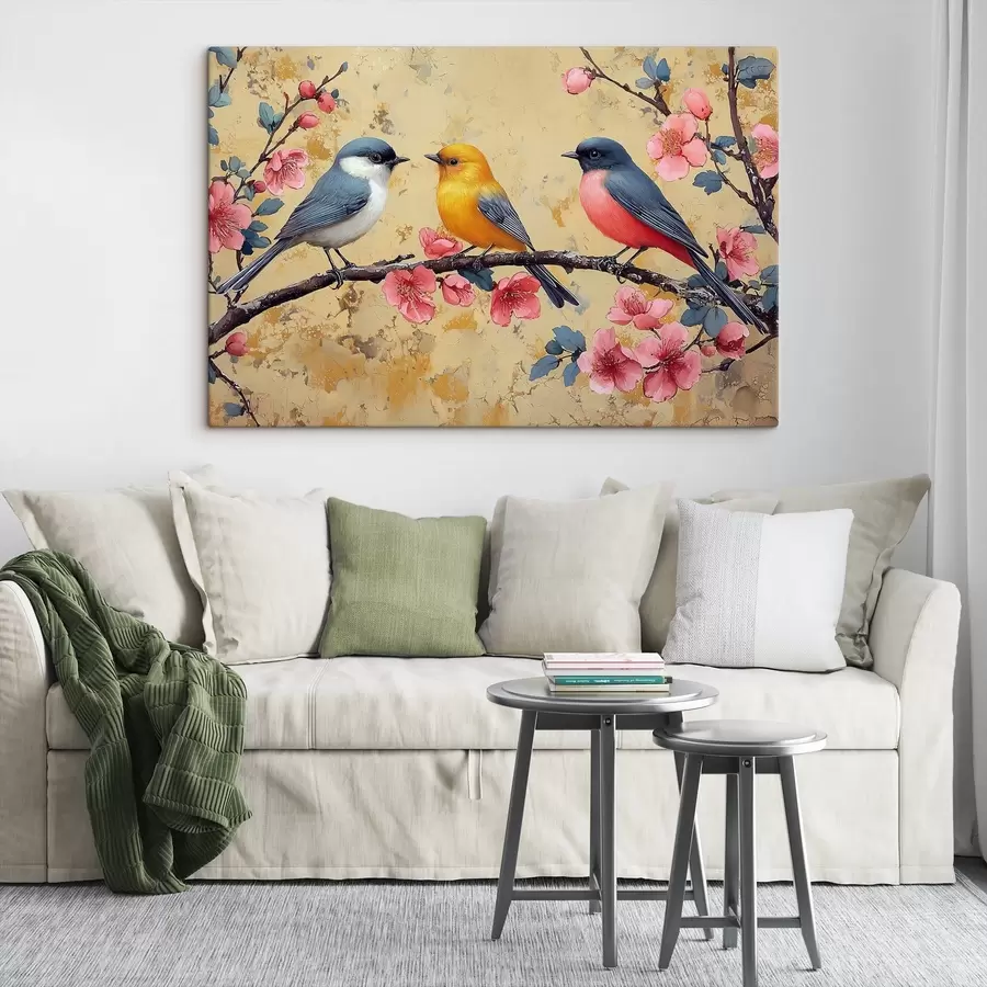 Pilt Varblased sakura oksal õlimaali stiilis s41835