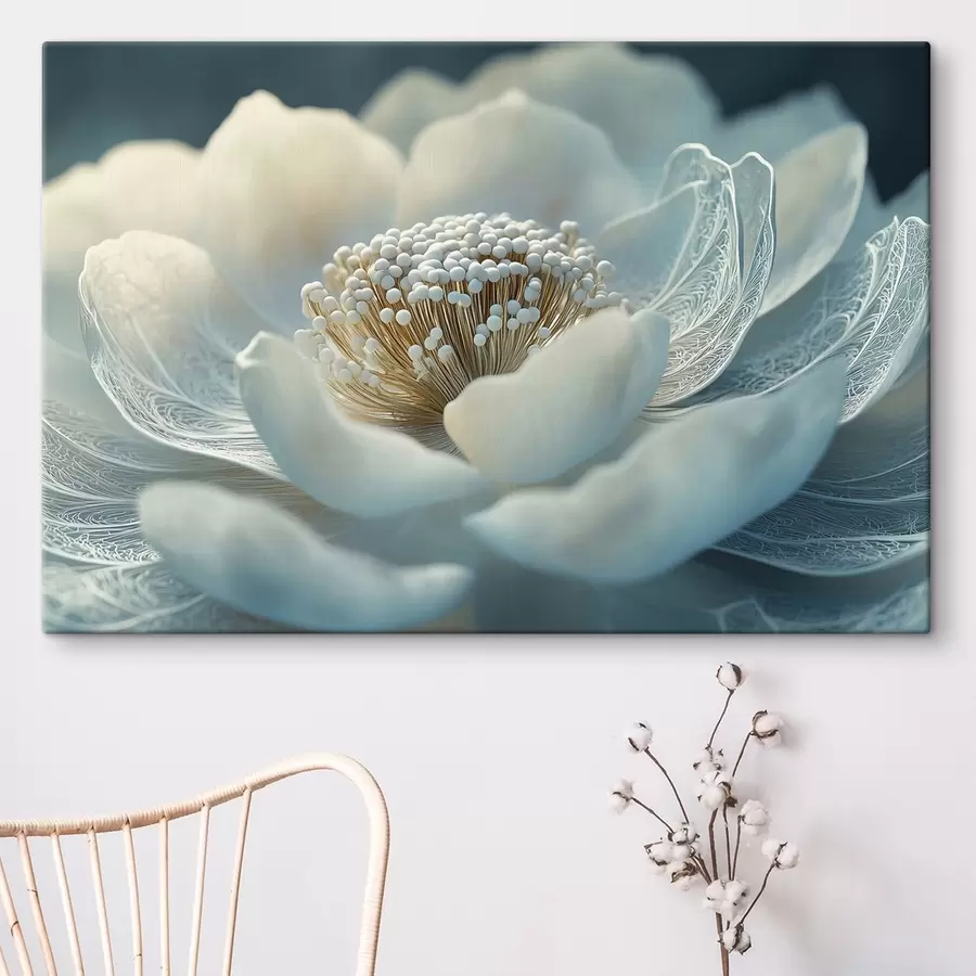 Pilt Valge õhuline lill, mille kroonlehtedel on mustrid s41838