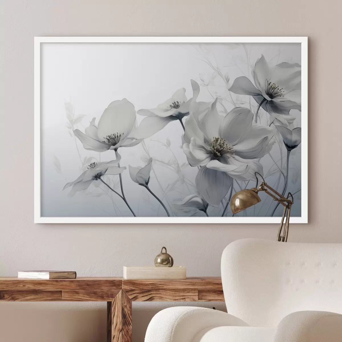 Plakat Õrnad hallid lilled f41829