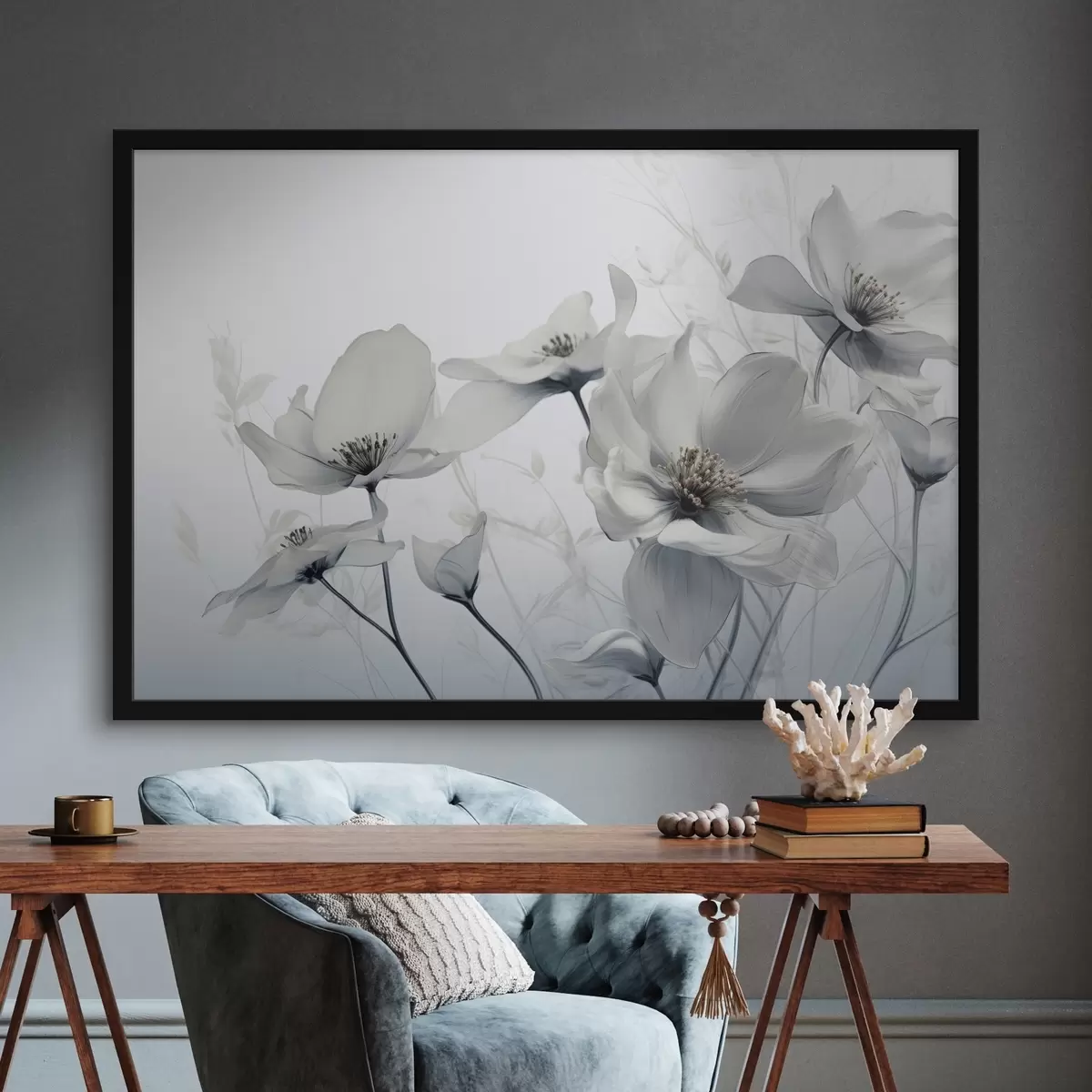 Plakat Õrnad hallid lilled f41829