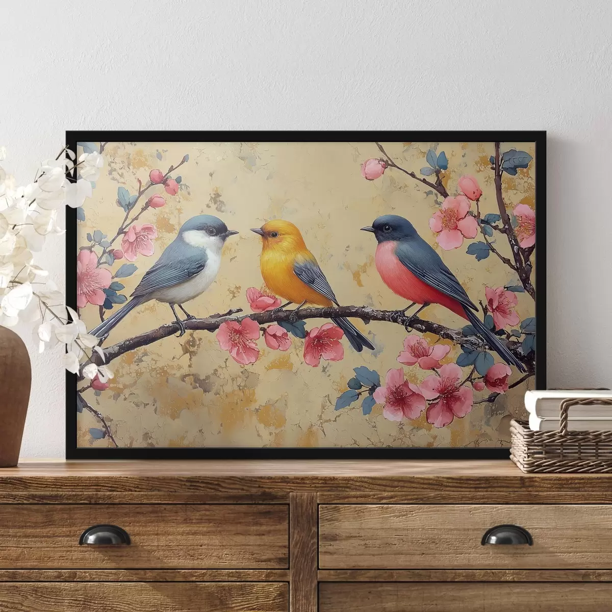 Plakat Varblased sakura oksal õlimaali stiilis f41835