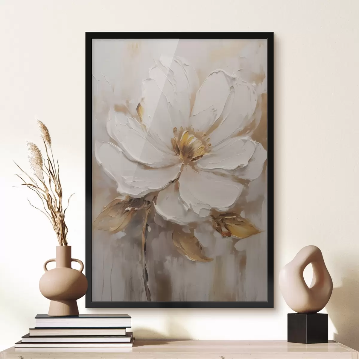 Plakat Valge lill kollaste toonidega tekstuurilisel taustal f41820