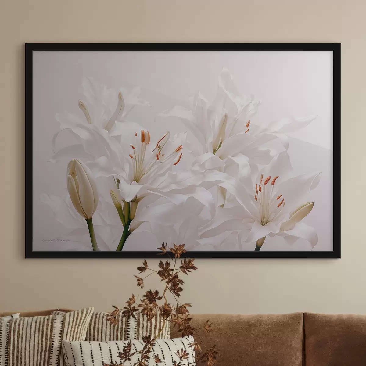 Plakat Valged liiliad valgel taustal f41513