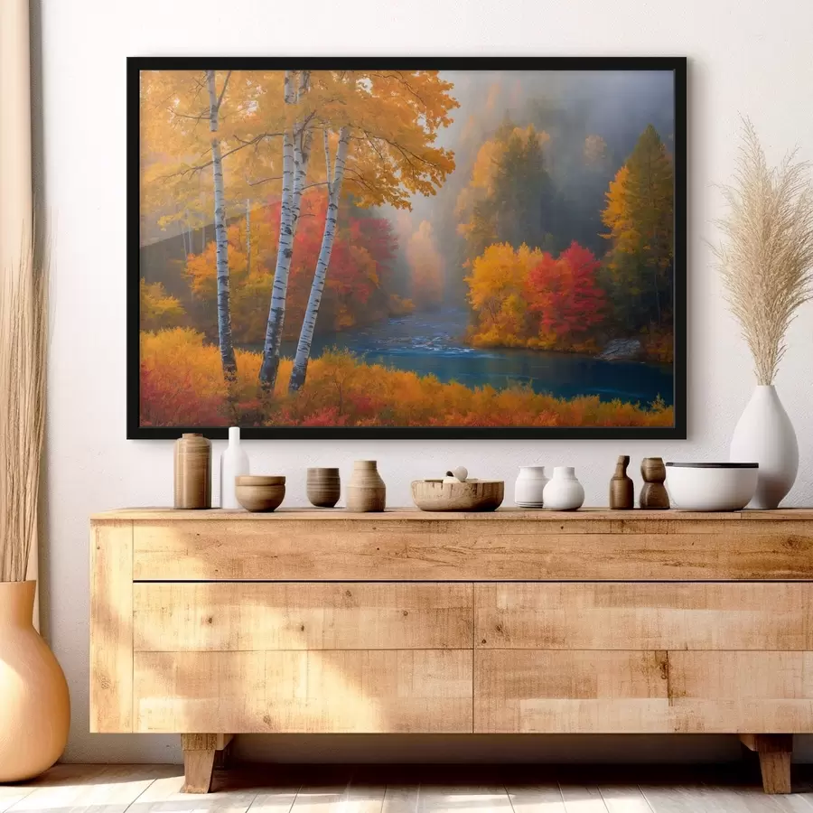 Fototapeedid Jõgi sügiseses metsas f41592