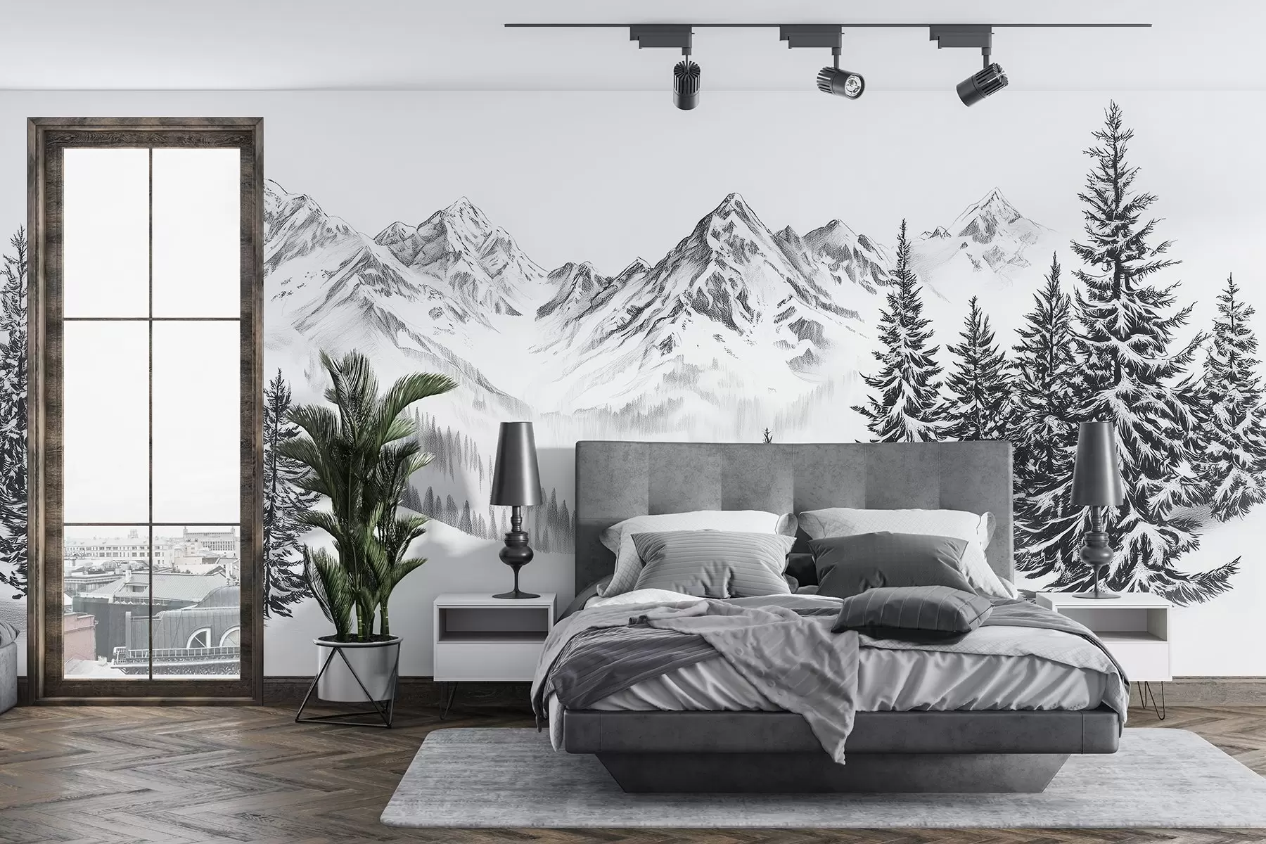 Fototapeedid Alpi mäed lumes, pliiatsistiil, minimalism w02352