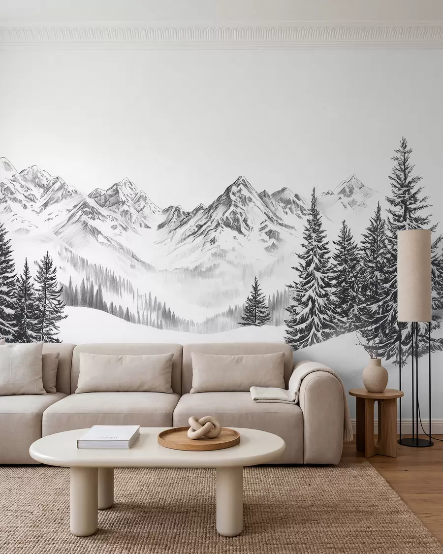 Fototapeedid Alpi mäed lumes, pliiatsistiil, minimalism w02352