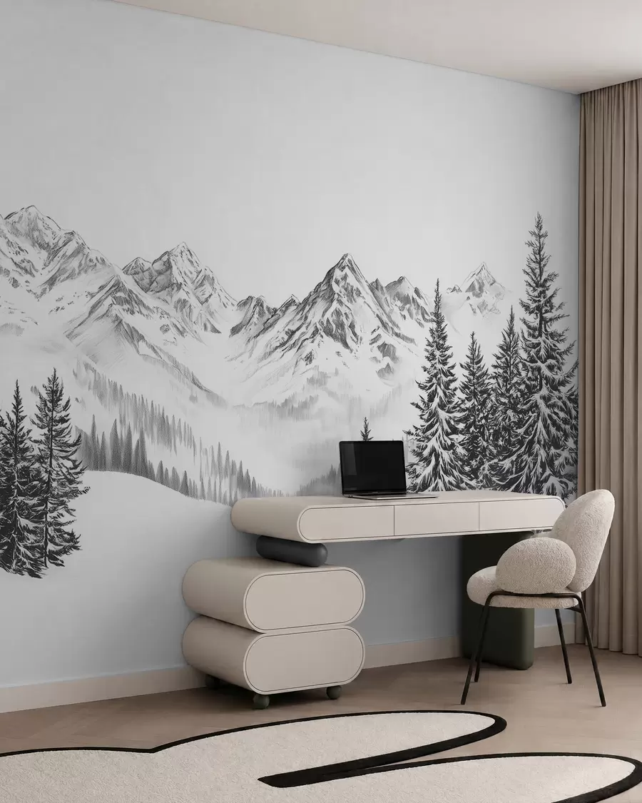 Fototapeedid Alpi mäed lumes, pliiatsistiil, minimalism w02352