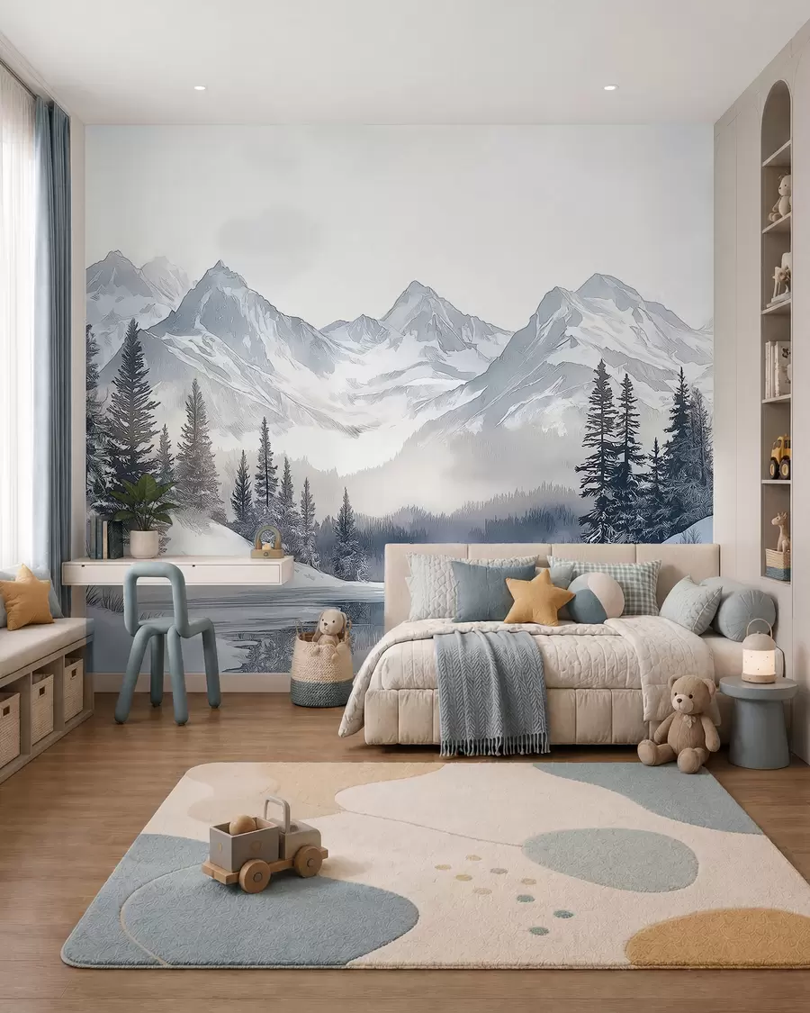 Fototapeedid Lumised tipud järve taga w02357