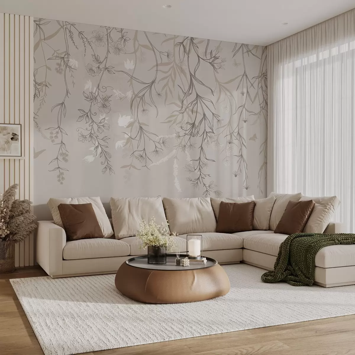 Fototapeedid Mäest rippuvad õhukesed lineaarsed lilled w02007