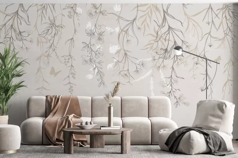 Fototapeedid Mäest rippuvad õhukesed lineaarsed lilled w02007