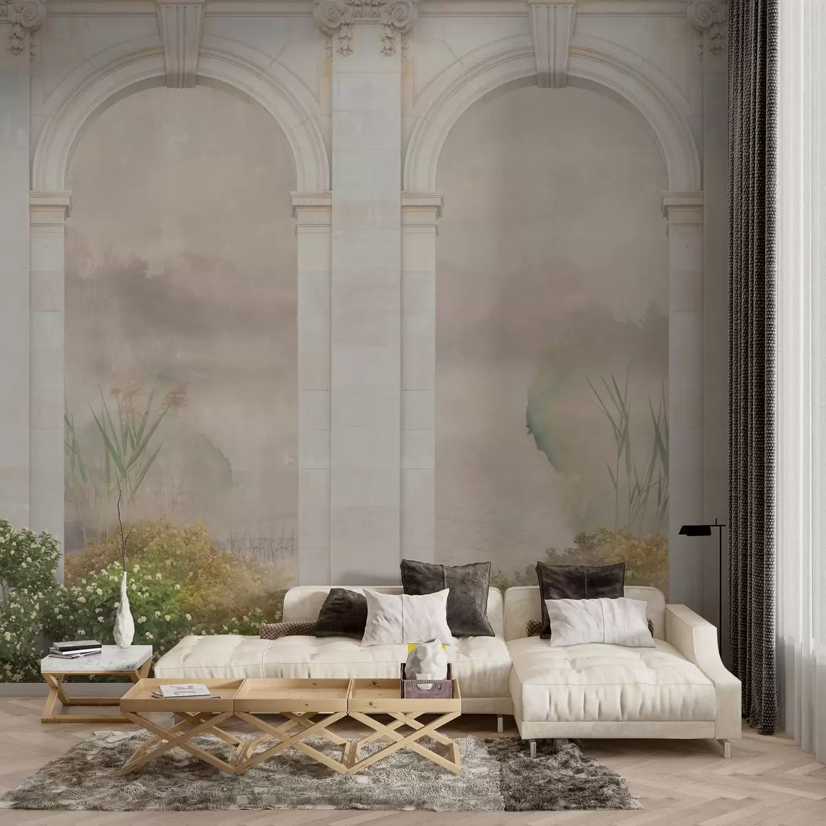 Fototapeedid Kerge kaared koos põõsaste ja lilledega w02371v1